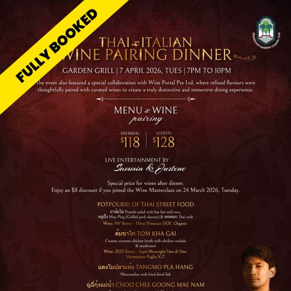 Thai x Italian Wine Pairing Dinner – 7 April 2026 – Fully Booked