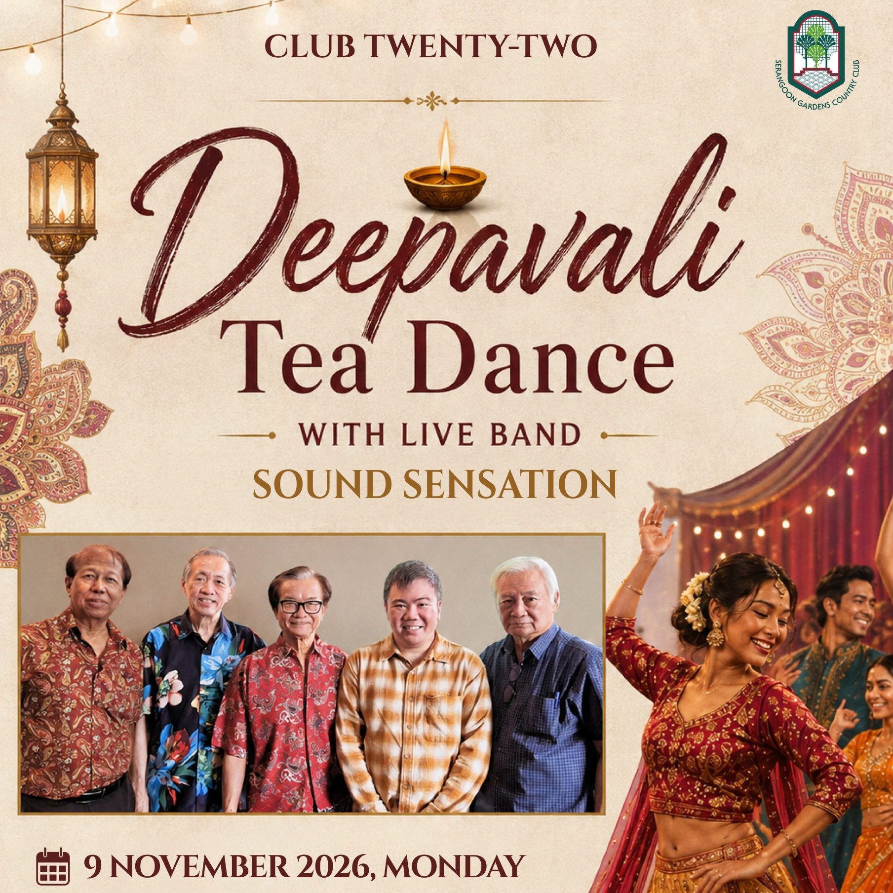 Deepavali Tea Dance with Live Band Sound Sensation – 9 November 2026 – R1